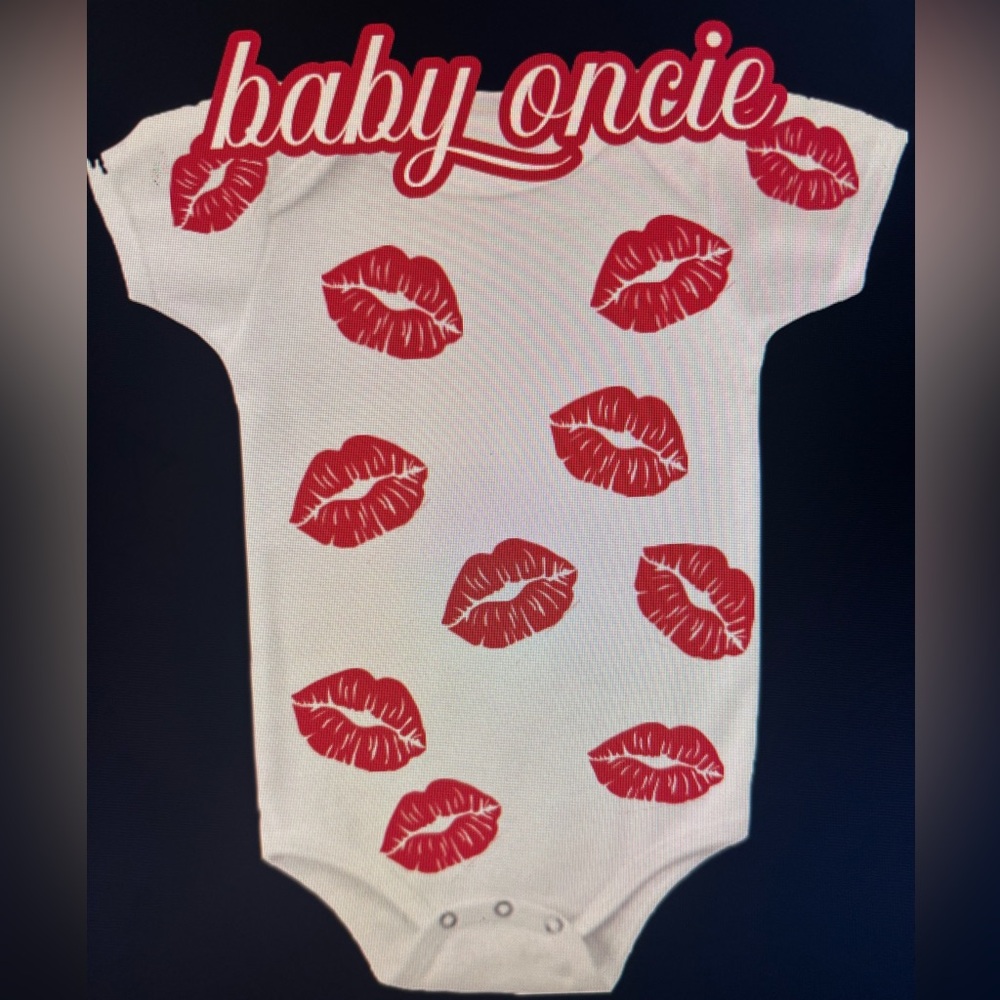 White Baby Onesie with Red Lips Print